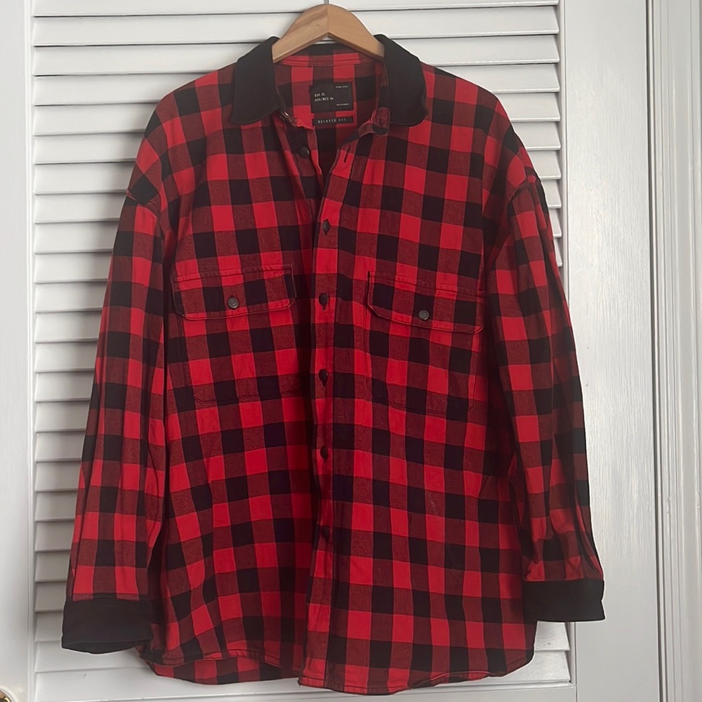 Mens ZARA denim shirt shacket buffalo plaid lumberjack relaxed fit